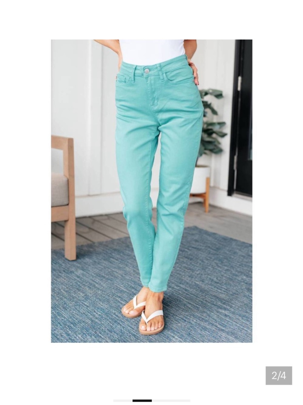 NWT JUDY BLUE high rise garment dyed slim jeans in aquamarine - Picture 2 of 14